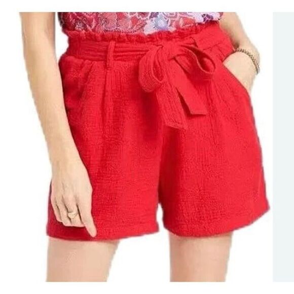 Knox Rose red eyelet gauze the waist shorts size M - Picture 1 of 9